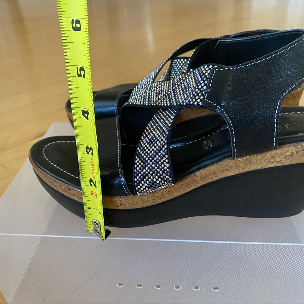 Black Leather Wedge Sandals with Geometric Straps - Picture 10 of 10